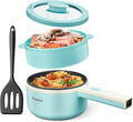 Hot Pot Electric With Steamer, 1.6L Ramen Cooker Non-Stick Sauté Pan | for Steak, Egg, Fried Rice, Ramen, Oatmeal, Soup, Portable Personal Perfect Suit Dorm Room and Apartment (Aqua)