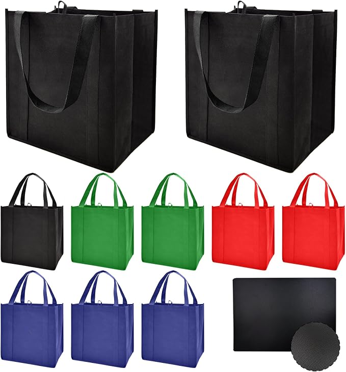 10 pack Reusable Grocery Bags,Thick Bottom-Shopping Bag for Groceries | Heavy Duty Large Shopping Totes,Reusable Bags With Handles ,Foldable,Washable ,Load Capacity Over 45 Pounds