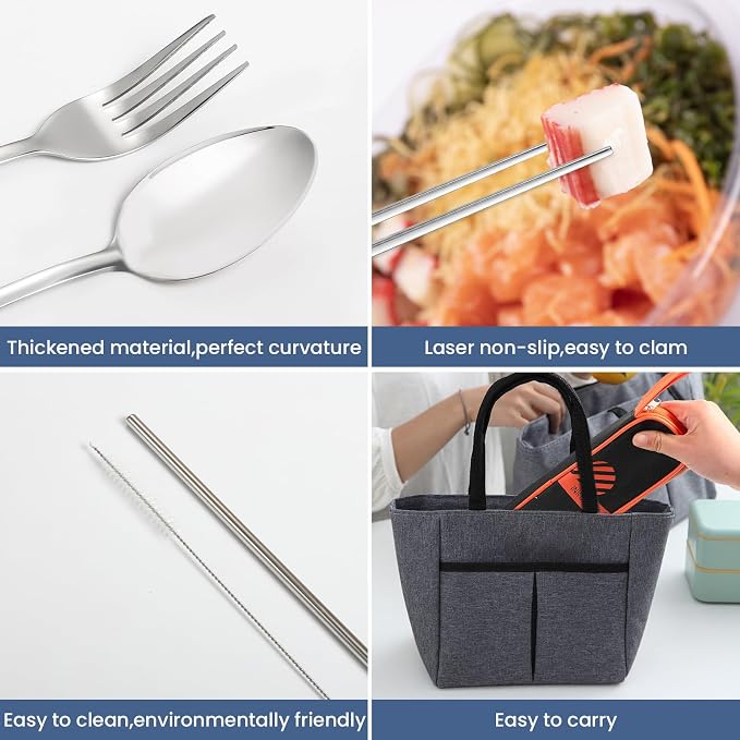 INKULEER Travel Cutlery, Portable Cutlery Set | Portable Silverware Set, 18/8 Stainless Steel Lunch Reusable Travel Cutlery Set, Fork and Spoon/Knife Set for Camping | Full-size camping cutlery set.
