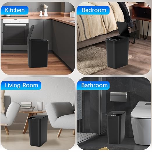 Kssvzz 3 Pack Automatic Small Bathroom Trash Can with Lid (2.5 Gallon) | Black Touchless Garbage Can, Motion Sensor Smart Trash Bin, Slim Trashcan, Waterproof Plastic Wastebasket for Bedroom Office