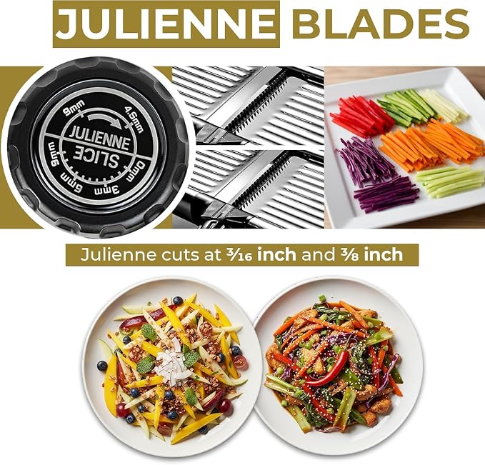 Gramercy Adjustable Mandoline Food Slicer, Mandoline Slicer for Kitchen, Mandolin, Potato, Tomato, Carrot, Vegetable, Fruit and Onion Cutter, Stainless Steel, INCLUDING Cut-Resistant Gloves, Black PRO