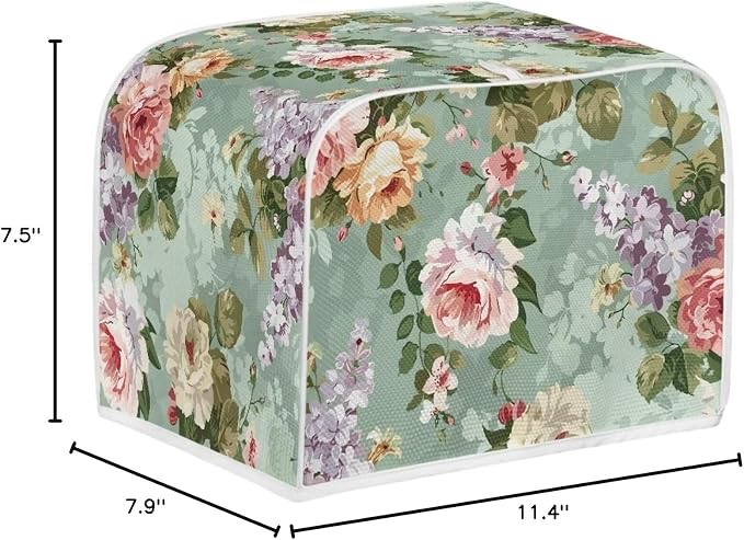 Floral Print Toaster Cover 2 Slice Fits For Most Standard Carrying Toaster, Anti-Dust Small Appliance Cover, Washable Kitchen Broiler Cover, Green