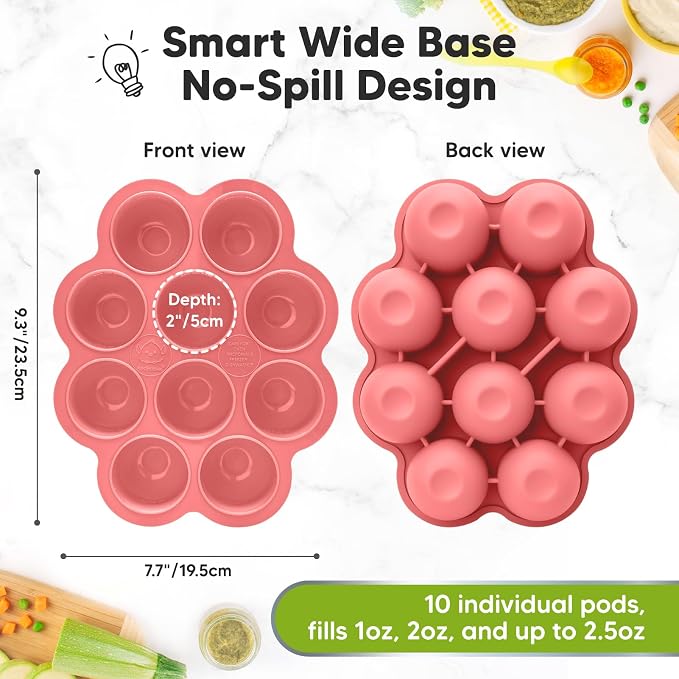 KeaBabies Silicone Food Freezer Trays with Lid, 2oz x 10 Pods (Blossom) | Baby Food Storage Containers, Easy Puree Meal Prep, Breast Milk Silicone Freezer Molds, Dishwasher, Microwave Safe, BPA-Free