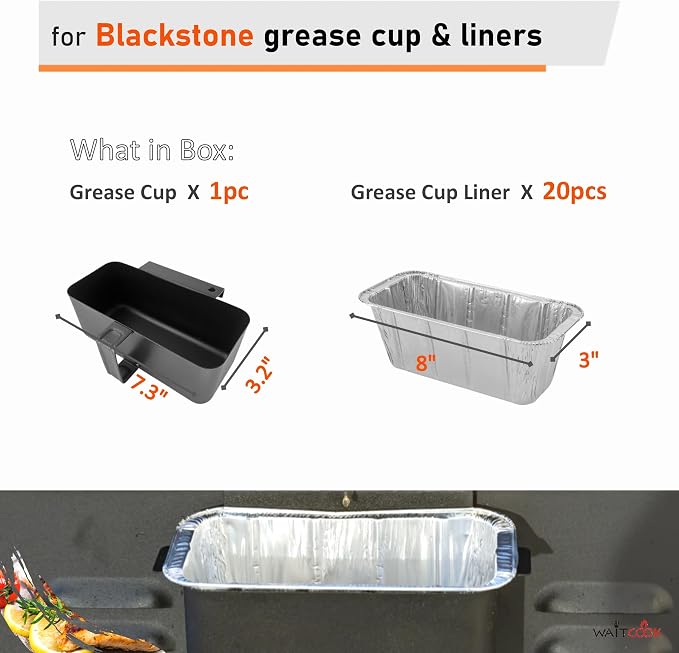 Rear Grease Catcher with 20-Pack Disposable Grease Cup Liners for Blackstone Griddle,for Blackstone Flat Top Grill Rear Grease Cup/Drip Pan Liners Accessoriess