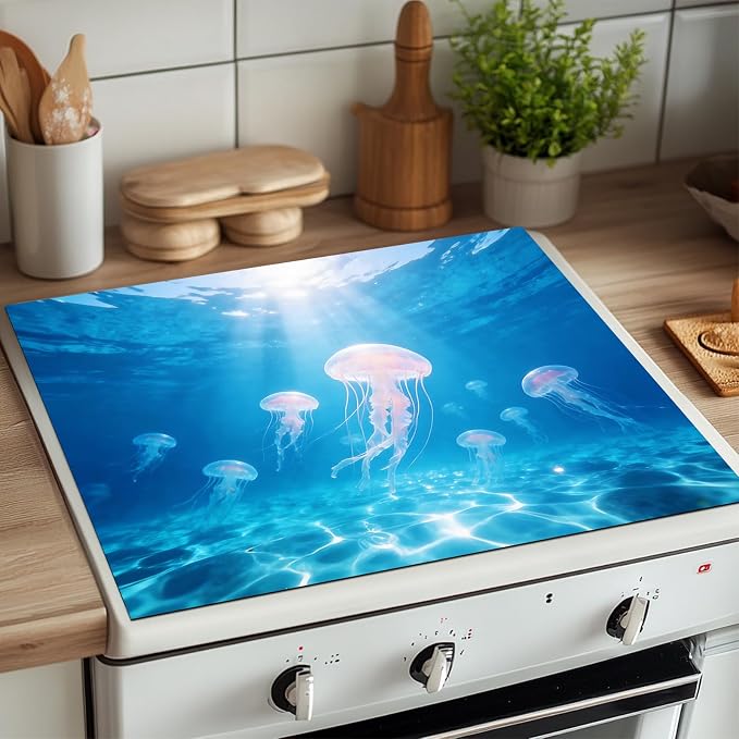 HOMETITUTE Summer Stove Top Cover 28x20 Jellyfish Ocean Art Heat Resistant