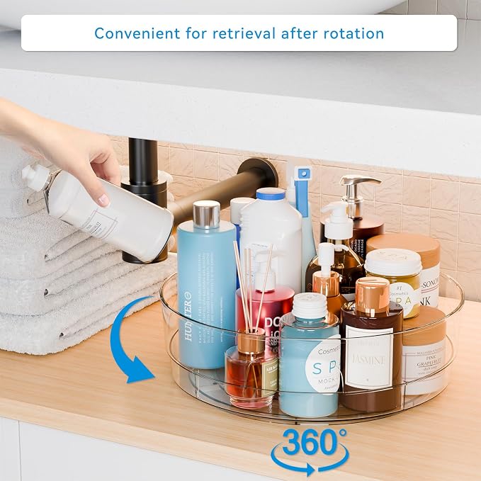 12" W Clear Acrylic Lazy Susan Turntable for Refrigerator,Cabinet - with Handle - 2 Pack Large Fridge Sauce Condiment Turn Table Organizer,Spinning Round Spice Rack Carousel for Pantry,Kitchen