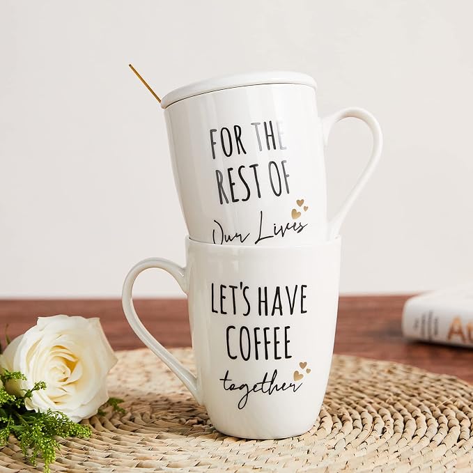 AW BRIDAL Ceramic Engagement Gifts For Couples Coffee Mugs Set Of 2, 12 Oz | Unique Newly Engaged Bachelorette Bridal Shower Gift for Bride, Anniversary Wedding Gifts for Couple Housewarming Gift Ideas