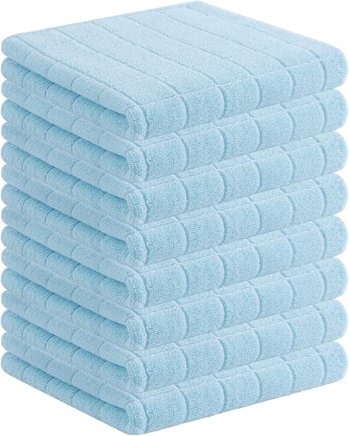 Homaxy 100% Cotton Terry Kitchen Towels, 8 Pack, Sky Blue | Ultra Soft and Absorbent Dish Towels for Kitchen, Suitable for Drying and Washing Dishes