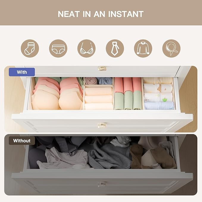 Drawer Organizer Clothes, 21 Pack Dresser Organizer for Baby Clothes, Underwear, Sock - Foldable Closet Organization and Storage Dividers Bins for Nursery, Bedroom (Beige)