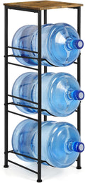 OYEAL 5 Gallon Water Bottle Jug Holder 3-Tier Water Bottle Holder Organizer with Top Shelf, Heavy Duty Water Dispenser Stand Rack for Kitchen Living Room Office, Rustic Brown