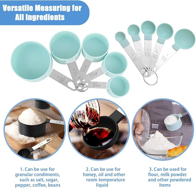Measuring Cups and Spoons Set | 10-Piece Stackable Measuring Cups and Spoons for Dry and Liquid Ingredients (blue)