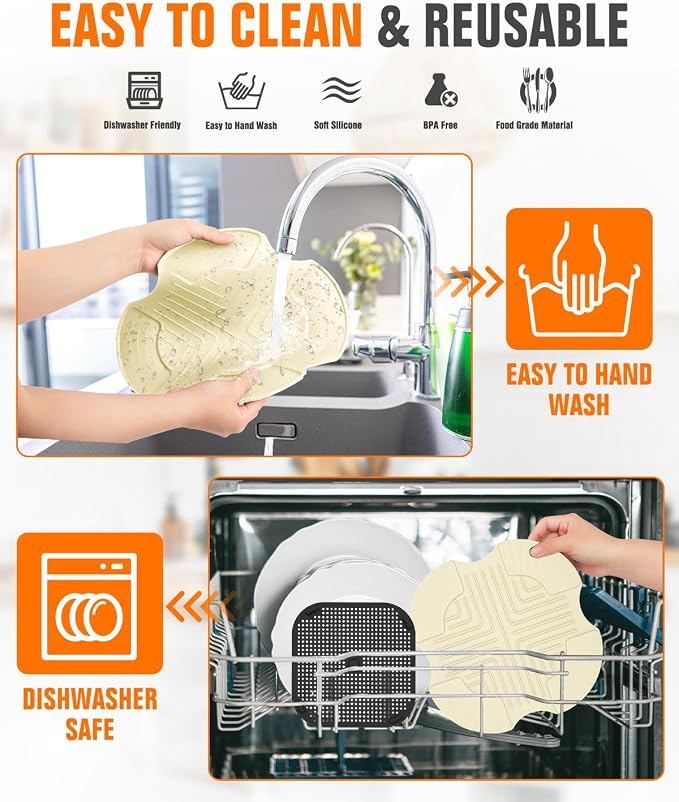 2 PCS Silicone Trivet & Splatter Shield for Ninja Crispi (Off White&Black) | Heat Resistant & Non-Slip Silicone,Blocks Oil Splashes,Guards Countertops,Reusable, Easy To Clean,Dishwasher Safe