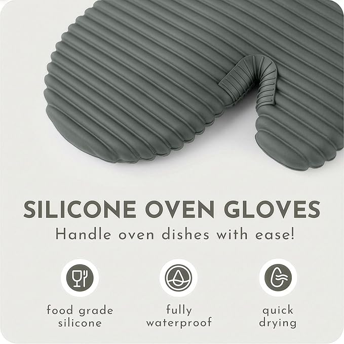 Extra Long Silicone Oven Mitts | Heat Resistant 500°F BPA-Free Food Grade Silicone Kitchen Mittens | 2-Piece Set of Oven Gloves Kitchens