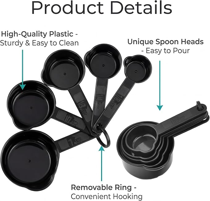 11 Pcs Measuring Cups And Spoons Set - Plastic Nesting For Dry Liquid Ingredients Engraved Markings Kitchen Baking