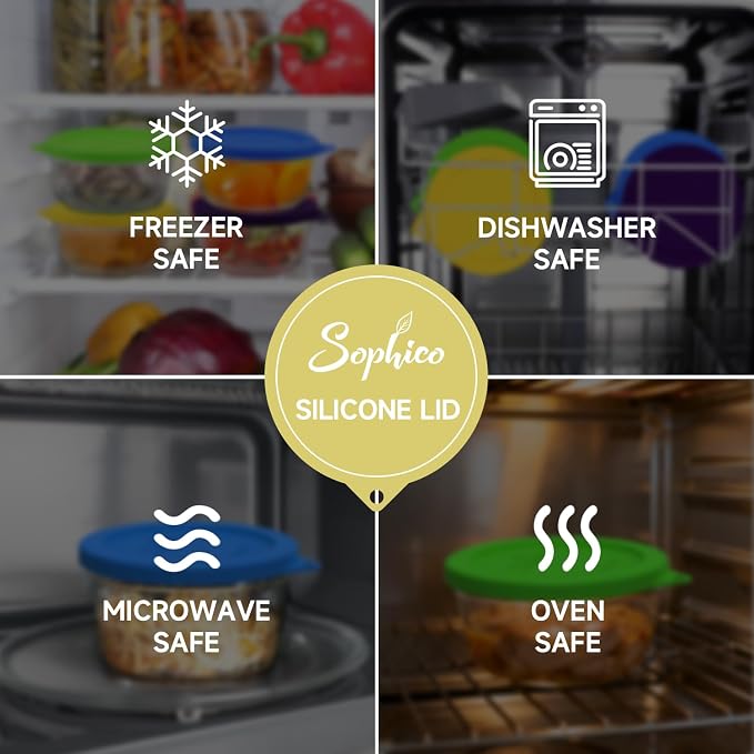 SOPHICO 4 Cup Silicone Lids Replacement for Pyrex & Anchor Hocking 7201-PC | Food Grade Silicone, Leakproof、Airtight Lids, Dishwasher Microwave Safe