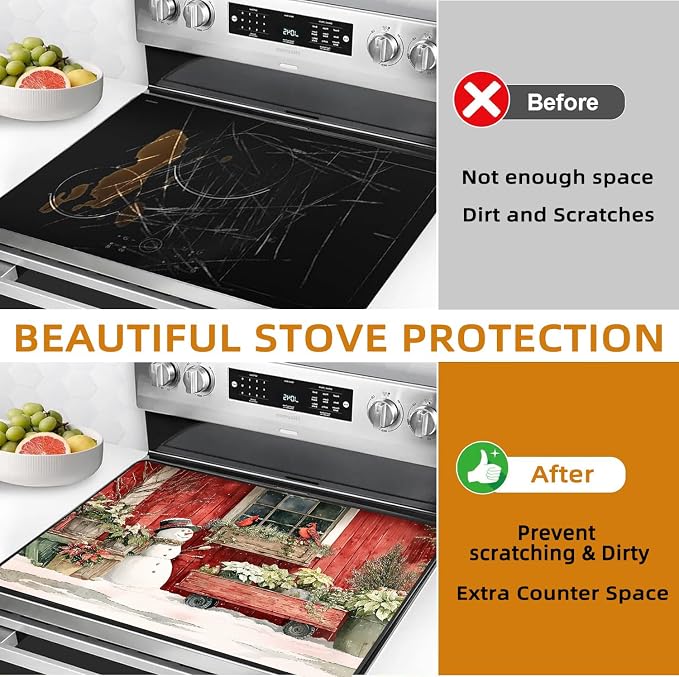 Snowman Glass Stove Top Cover Protector,Christmas Courtyard Electric Stove Top Cover Glass Top Stove Cover Protector,Heat‑Resistant Stove Top Cover,Hummingbird Kitchen Decor Accessories