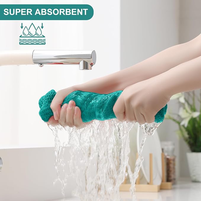 Homaxy 10 Pack 100% Cotton Kitchen Towels and Dishcloths Set, Teal | 12 x 12 Inches and 13 x 28 Inches Kitchen Towels Set, Ultra Soft Absorbent Dish Cloths for Washing Dishes