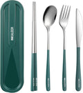 iNKULEER Travel cutlery set, 18/8 stainless steel cutlery, Reusable utensils set with case, Portable Silverware Lunch Box for Camping and Office