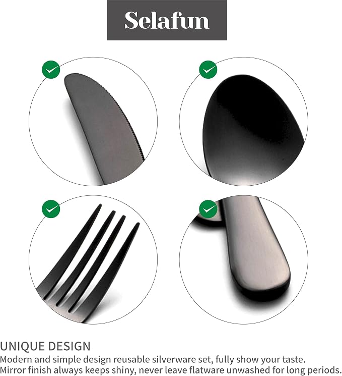 4-pieces Travel Set with Case Portable Silverware Utensils Set for work, Stainless Steel Reusable Flatware Set Cutlery Set for Camping Picnic Hiking Office (8inch, Matte Black)