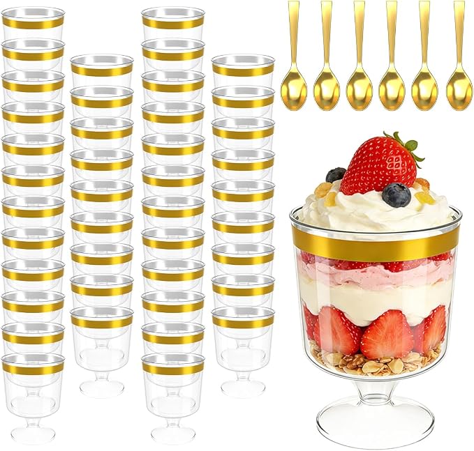 120Pcs Dessert Cups with Golden Spoon,5Oz Clear Plastic Parfait Cups,Mini Appetizer Cups Disposable Shooter Cups for Pudding Ice Cream Mousse Cake Birthday Party Events Supplies