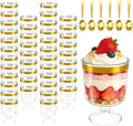 120Pcs Dessert Cups with Golden Spoon,5Oz Clear Plastic Parfait Cups,Mini Appetizer Cups Disposable Shooter Cups for Pudding Ice Cream Mousse Cake Birthday Party Events Supplies