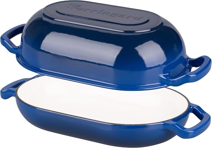 VORRINGARD Enameled Cast Iron Sourdough Bread Oven, Dutch Oven, Loaf Cast Iron Bread Pan for Homemade Bread Baking, Meatloaf Pan with Lid, 7QT, Blue