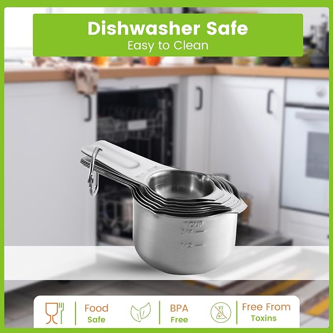 Spring Chef Stainless Steel Measuring Cups Set of 7 with Pour Spout | Metal Measuring Cups for Measuring Dry or Liquid Ingredients, Easy to Read Markings, Dishwasher Safe Nesting Cups for Kitchen