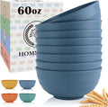 Deep Noodle Bowls Set of 8: 60oz Large Wheat Straw Bowls for Pho, Ramen & Salad, Lightweight & Unbreakable, Microwave Safe for Camping, Cereal & Soup (Blue)
