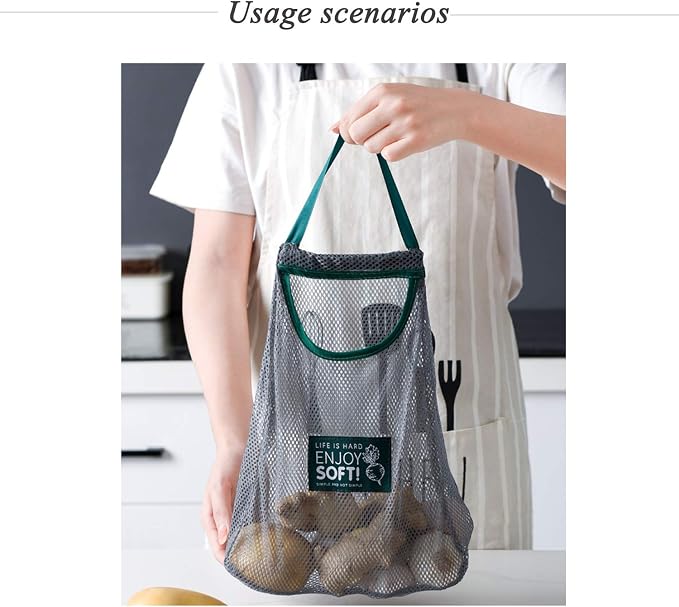 dierjueyers 2PCS Household Kitchen Storage Net Bag,Reusable Shopping Bag,Hanging Storage Bag for Fruit and Vegetable Onion Garlic Potatoes and tomatoes (2)
