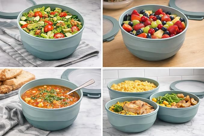 Pera Airtight Mixing Bowls with Lids, 8-Piece BPA-Free Nesting Prep Bowl Set for Kitchen & Food Prep, Large 4200ml Capacity, Microwave & Dishwasher Safe