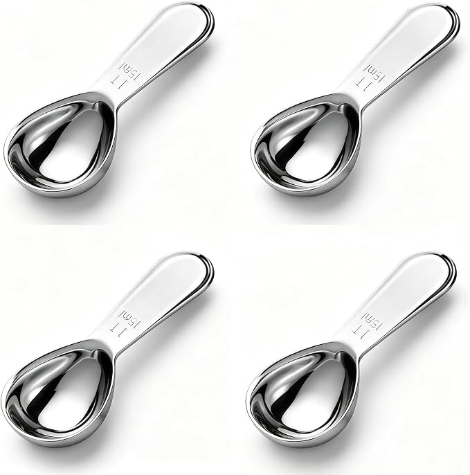 4-Pack Coffee Scoop – 1 Tablespoon (15ml) Stainless Steel Measuring Spoons, Compact Short Handle for Ground Coffee, Tea, and Powder