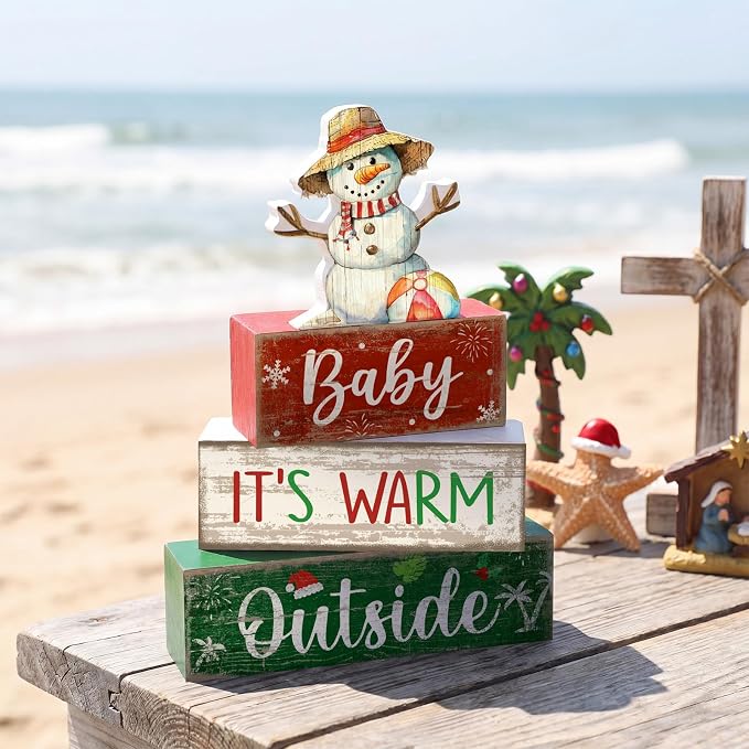 Lineshading 4 Pcs Christmas In July Table Decorations Summer Christmas Signs