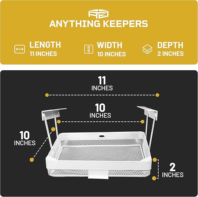 KEEPERS Anything Keeper — Compact 11x10in Under-Cabinet Slide-Out Drawer, Hidden Steel Organizer for K-Cups & Desk Items, RV & Small Kitchen — White