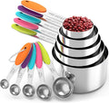 TILUCK Nesting Measuring Cups and Spoons Set, Stainless Steel with Soft Silicone Handle – Heavy Duty & Dishwasher Safe for Measuring Dry/Liquid Ingredients, Ideal for Cooking & Baking (10)