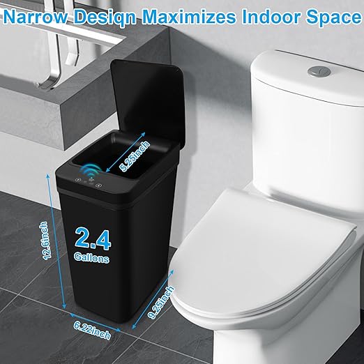 Bathroom Trash can,Smart Touchless Trash Can,Automatic Motion Sensor Trash Bin With Lid,2.4 Gallon Garbage Can, Kitchen, Bathroom, Office, Bedroom Trash can (Black)