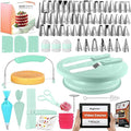 RFAQK 200PCs Cake Decorating Kit with Cake Turntable & Leveler, Baking Supplies Gift Includes 110+1 Piping Bags,55 Icing Tips,2 Frosting Spatulas, Adjustable Scraper, Video Tutorial, Booklet & more