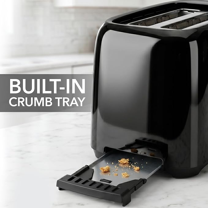 OVENTE Electric 2 Slice Toaster Machine 6-Shade Setting, Black TP2210B | Compact Design and Removable Crumb Tray, 700W Power Perfect for Toasting Bread, Thin Bagels and Waffles