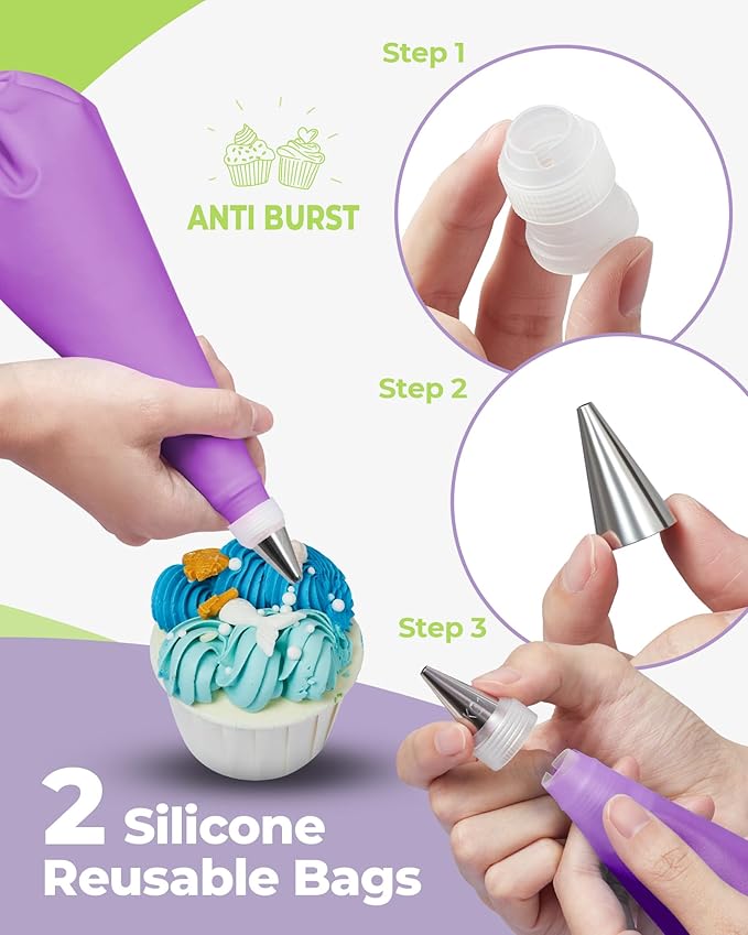 Kootek 32 Piping Bags and Tips Set Frosting Piping Kit for Beginners & Pros | Storage Case, Baking Supplies Tools, 24 Icing Tips, 2 Reusable Piping Bags, 3 Scrapers, for Cupcake Cookie Cake Decorating