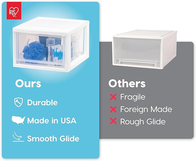 IRIS USA 8-Pack, 6 Qt. Small Stacking Drawer Storage Organizer, White | Keep craft supplies, accessories, office items, and small essentials organized around your home with separate storage spaces