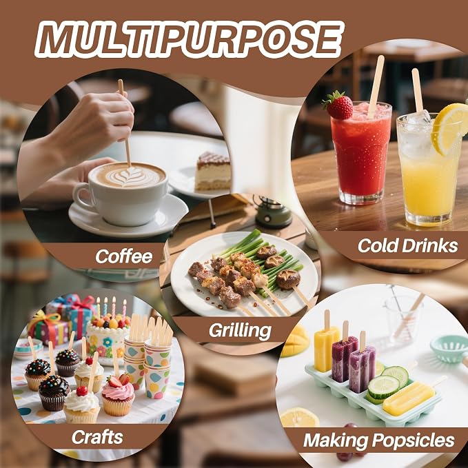 MAQIHAN 250PCS Wooden Coffee Stirrers - Individually Wrapped Stir Sticks | 5.5 Inch Disposable Wooden Stir Sticks For Hot And Cold Drinks, Coffee Accessories For Home Office And Cafe Use