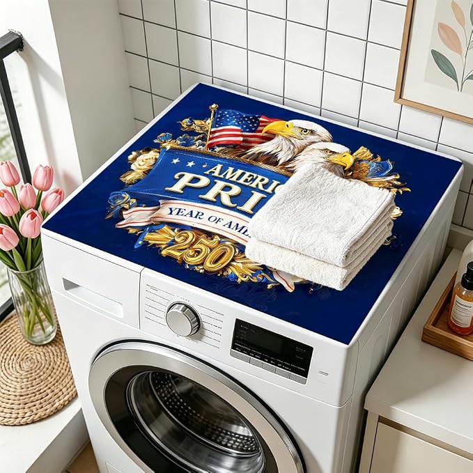 Patriotic Eagle Washer Dryer Cover Mat 28.35x20.47 in | Heat Resistant Cooktop Protector Mat with Non-Slip Backing, Scratch Protection and Countertop Drying Mat.