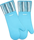Alselo Silicone Oven Mitts Set, Heat Resistant 550 Degree,7.5"x16" | Extra Long Kitchen Mittens,Waterproof & Non-Silp Oven gloves for Baking Cooking Barbecue Microwave (Extra Long Sapphire, 2)