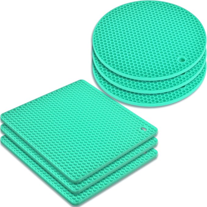 homEdge Silicone Square Trivets Mat, 6 Packs Multipurpose Non Slip Heat Resistant Pot Holder-Mint Green