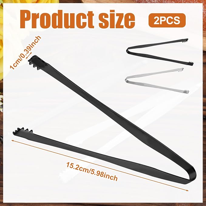 BOXOB 2pcs Egg Chalaza Remover Tongs, 5.98 Inch Toothed Design Eggshell Fragment Remover Tong Stainless Steel Multipurpose Kitchen Tool for Cooking Food Cake Bakers Pastry Chefs (Black, Silver)