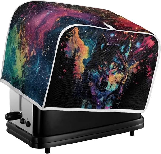 Starry Wolf Print Toaster Oven Dust Cover 2 Slice Anti Fingerprint Bread Maker Cover Decorative Small Kitchen Appliance Covers for Kitchen Counter