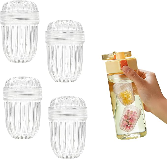 4-Pack Fruit Infuser Inserts for Wide Mouth Water Bottles, Leak-Proof Herb & Tea Strainer, BPA-Free Reusable Diffuser Compatible with 32-40oz Tumblers (Ice Cube Compatible)