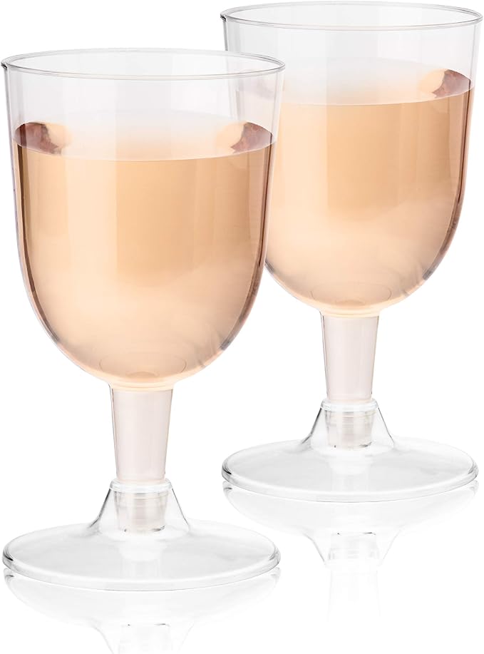 True Set of 20 Disposable Plastic Wine Glasses, Stemmed Clear Plastic Cups for Outdoors, Parties, 6 oz