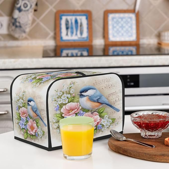 4 Slice Toaster Cover Painted Bird Flower Toaster Covers Four Slice Wide Slot Waterproof and Dustproof Covers for Wide Slot Toasters and Small Appliances Kitchen Decor Gifts