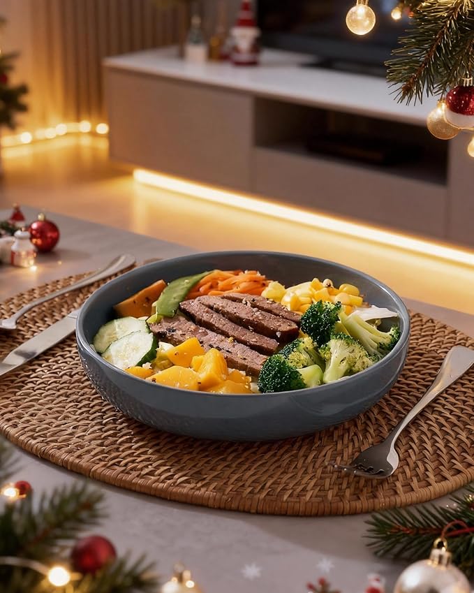 famiware Milkyway 33 oz Pasta Bowls Set of 4, Dark Gray | Scratch-Resistant Stoneware Salad Bowls, Stackable, Dishwasher & Microwave Safe, Lead-Fre