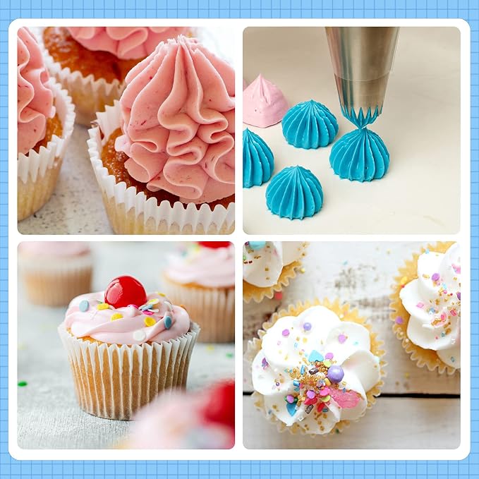 8Pcs Large Piping Tips Set,Stainless Steel Icing Tips with 10 Disposable Pastry Bags for Cake Decorating